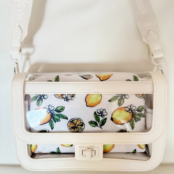NWT STEVE MADDEN BALBERTA CLEAR CROSSBODY BAG W REMOVABLE LEMON POUCH WHITE